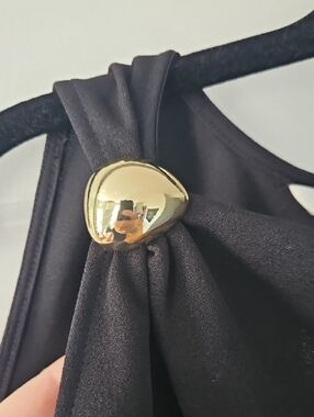 H&M Black Sleeveless Draped Neck Top with Gold Accent